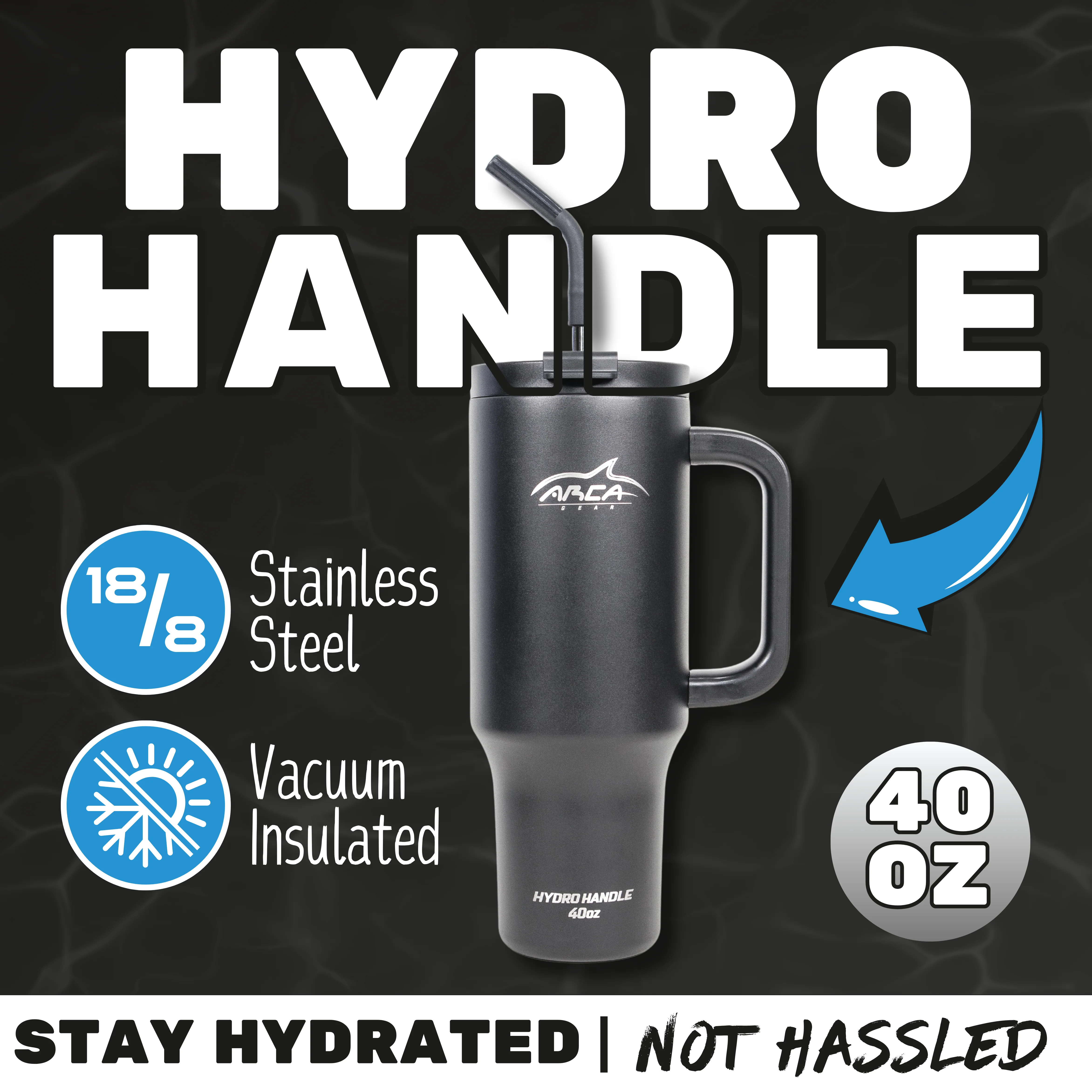 Arca Gear 40oz Insulated Hydro Handle with Stainless Steel Straw & Spill-Proof Lid - Image 3