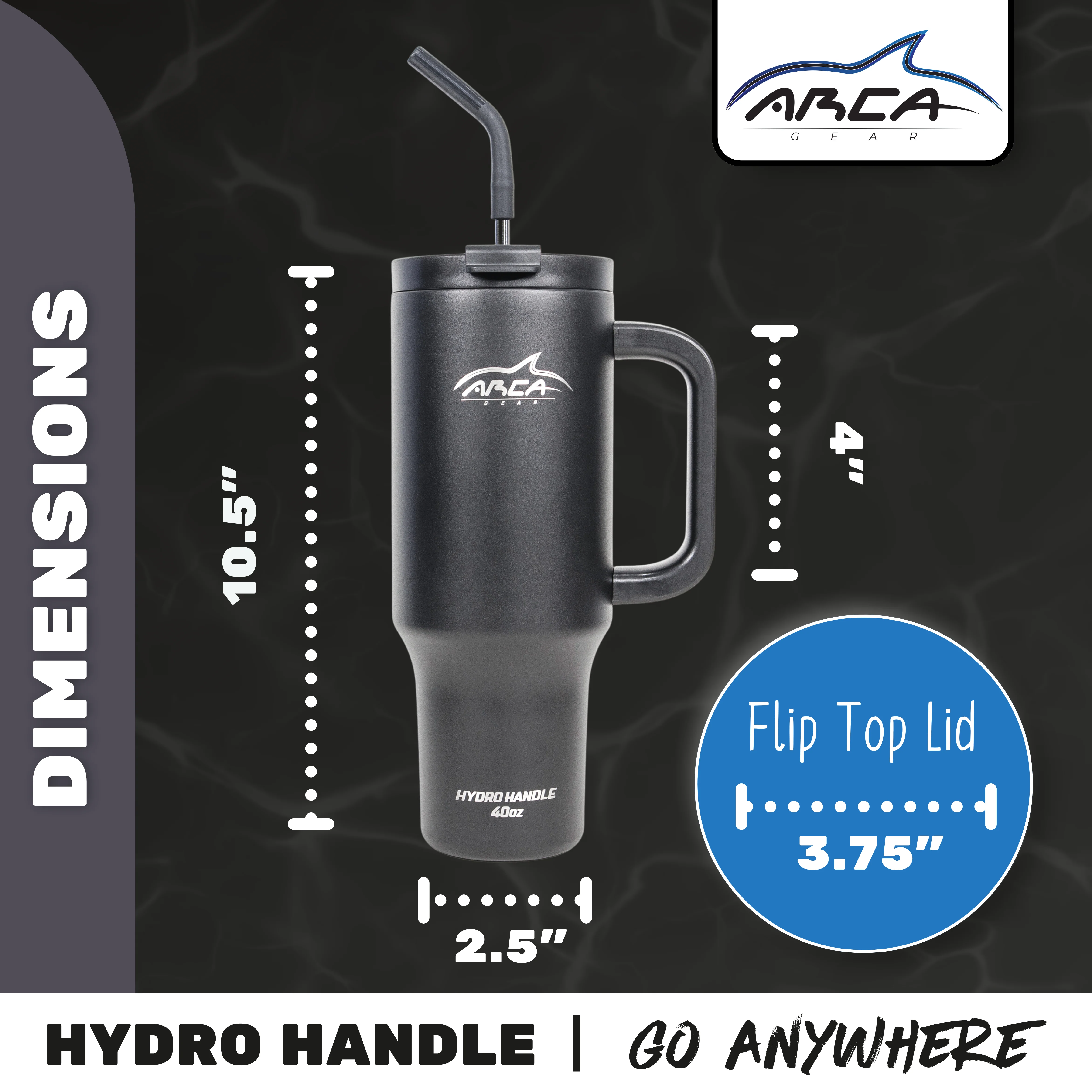 Arca Gear 40oz Insulated Hydro Handle with Stainless Steel Straw & Spill-Proof Lid - Image 4
